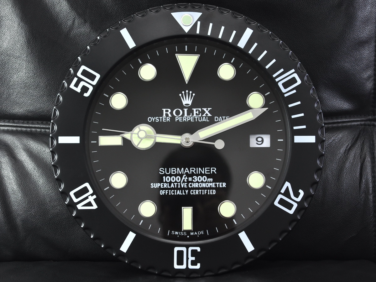 Rolex勞力士Submariner系列壁掛時鐘黑色PVD外殼搭配機械走秒石英機芯