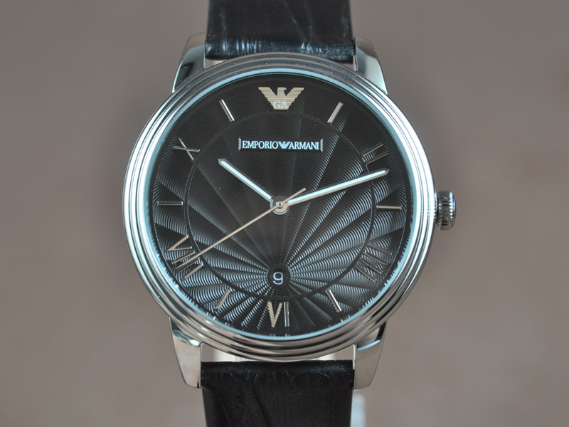 Armani【男性用】42mm 不銹鋼錶殼黑色面盤真皮皮帶石英機芯