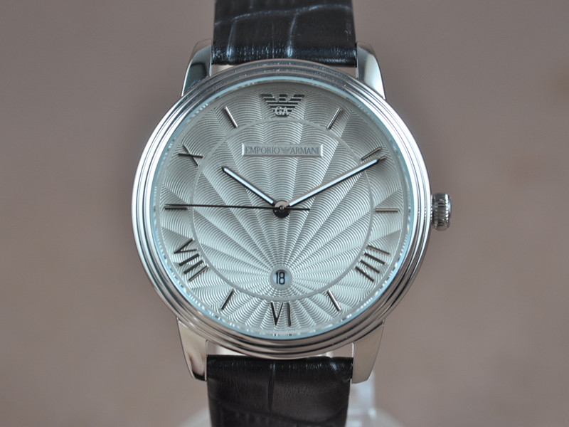 Armani【男性用】42mm 不銹鋼錶殼灰色面盤真皮皮帶石英機芯