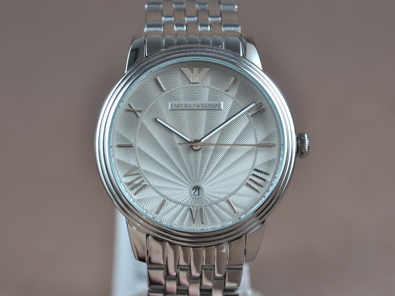 Armani【男性用】42mm 不銹鋼錶殼不銹鋼錶帶灰色面磐石英機芯