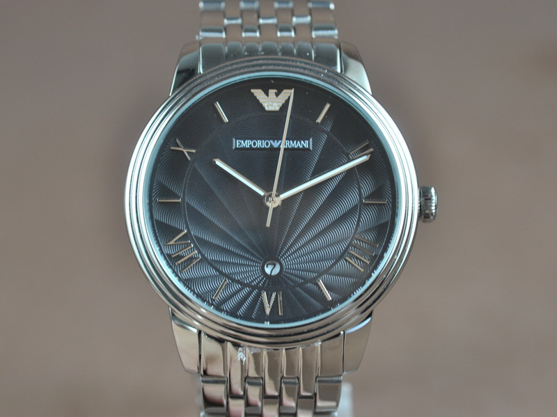 Armani【男性用】42mm 不銹鋼錶殼不銹鋼錶帶黑色面磐石英機芯
