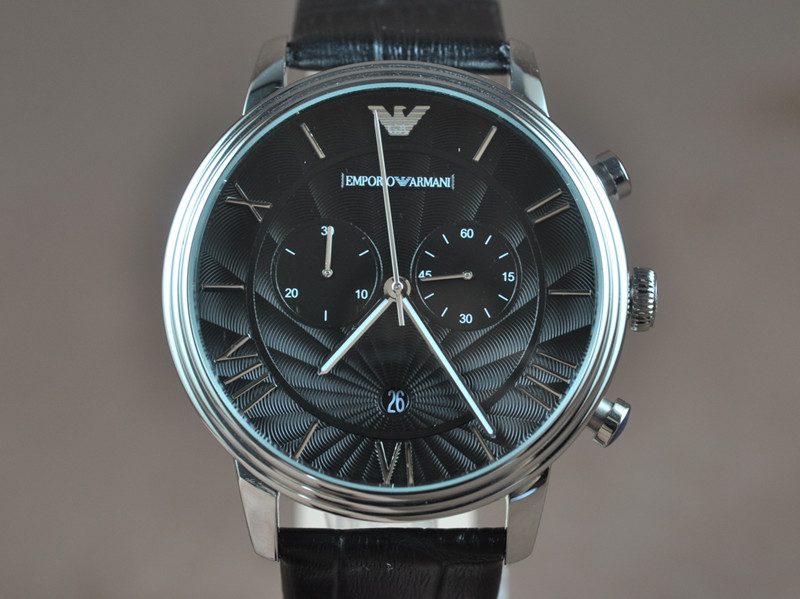 Armani【男性用】45mm 不銹鋼錶殼黑色面盤真皮皮帶石英機芯