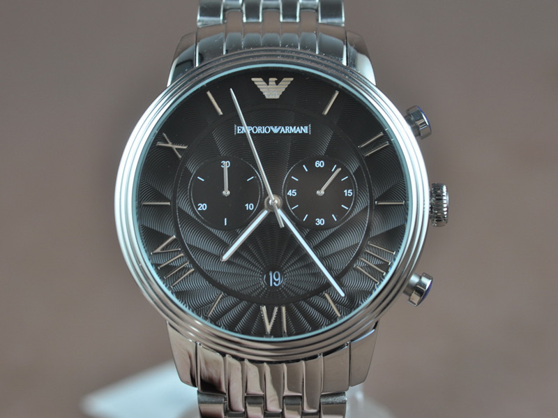 Armani【男性用】45mm 不銹鋼錶殼不銹鋼錶帶黑色面磐石英機芯
