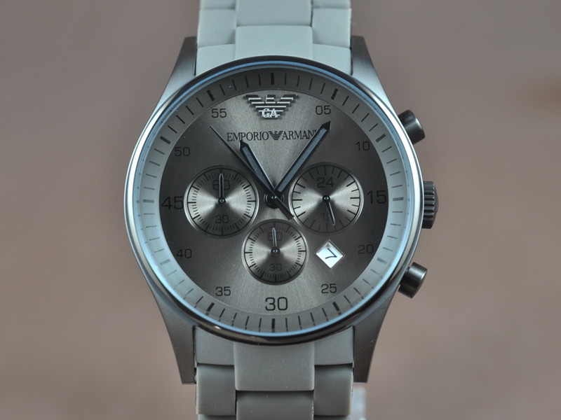 阿瑪尼【男性用】AR5950 黑色PVD錶殼包膠錶帶日本OS20石英計時機芯