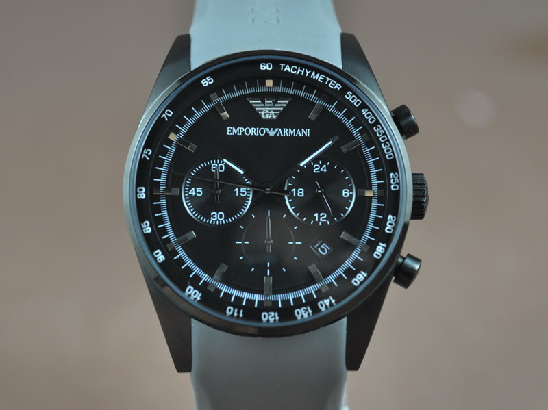 阿瑪尼【男性用】AR5978 黑色PVD錶殼橡膠錶帶日本OS20石英計時機芯