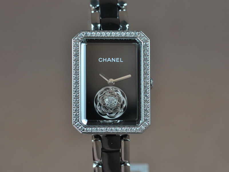 香奈兒【女性用】Tourbillon Première 不銹鋼錶殼鑲嵌鑽陶瓷錶帶Swiss Ronda石英機芯