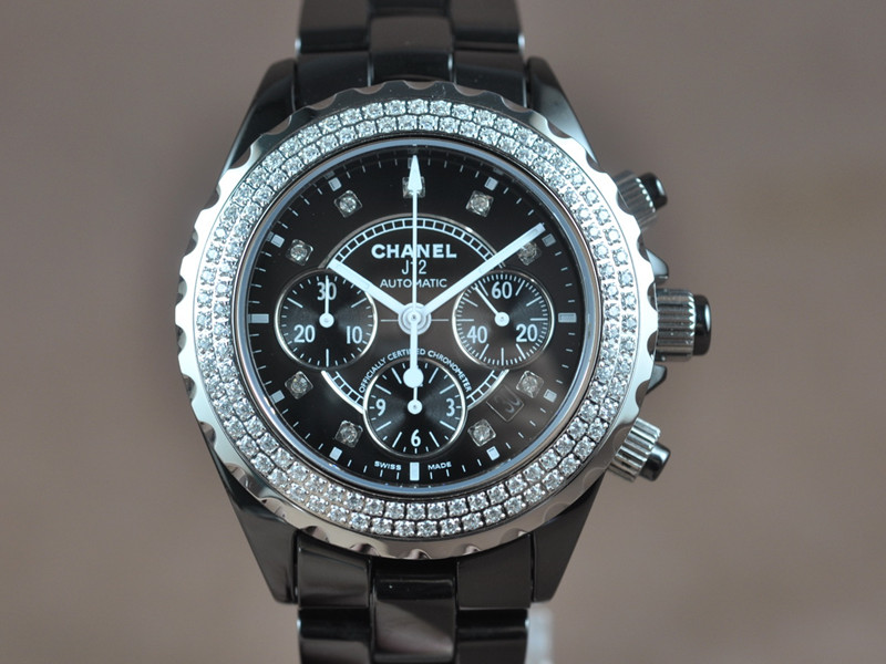 香奈兒【男性用】J12計時系列韓國進口陶瓷鑲鑽錶圈Asian 7750計時自動機械機芯
