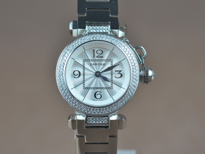 卡地亞【女性用】Miss Pasha系列不銹鋼錶殼鑲嵌水鑽Swiss Ronda石英機芯