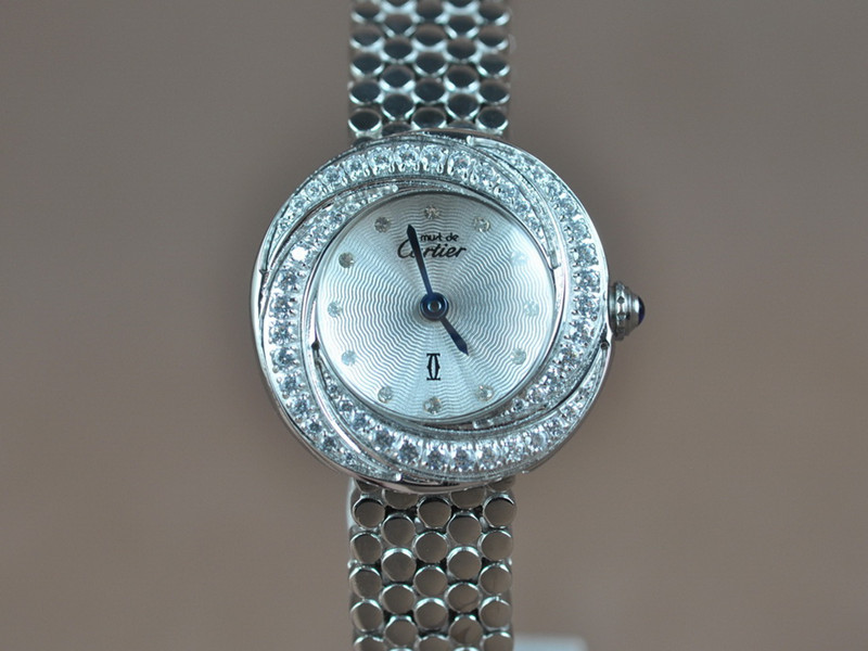 卡地亞【女性用】Mut de Cartier 不銹鋼錶殼鑲嵌水鑽圓點不銹鋼錶帶
