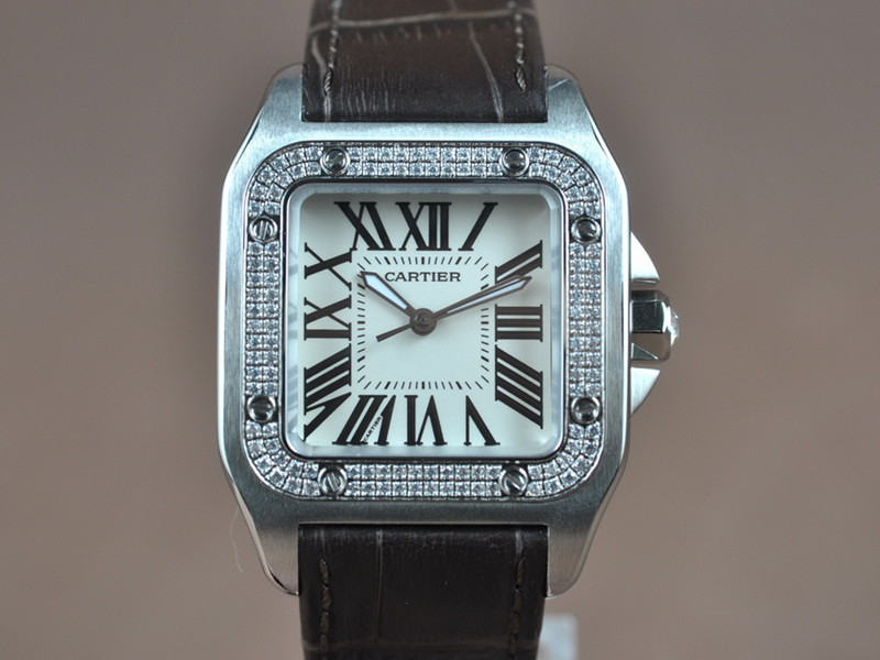 卡地亞【女性用】Santos山度士系列3​​3.5mm 不銹鋼錶殼鑲嵌水鑽Swiss石英機芯