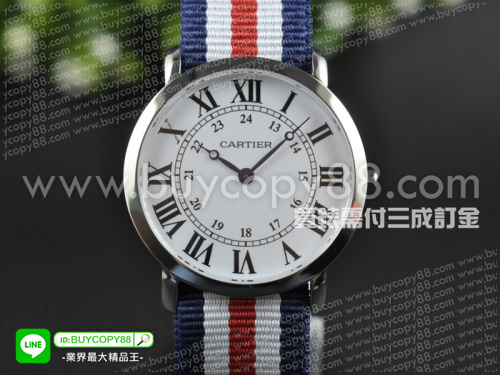 卡地亞【男性用】Rotonde系列精鋼拋光錶殼40.5mm 尼龍編織的錶帶瑞士石英機芯