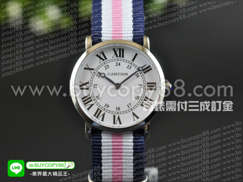 卡地亞【女性用】Rotonde系列精鋼拋光錶殼33mm 尼龍編織的錶帶瑞士石英機芯