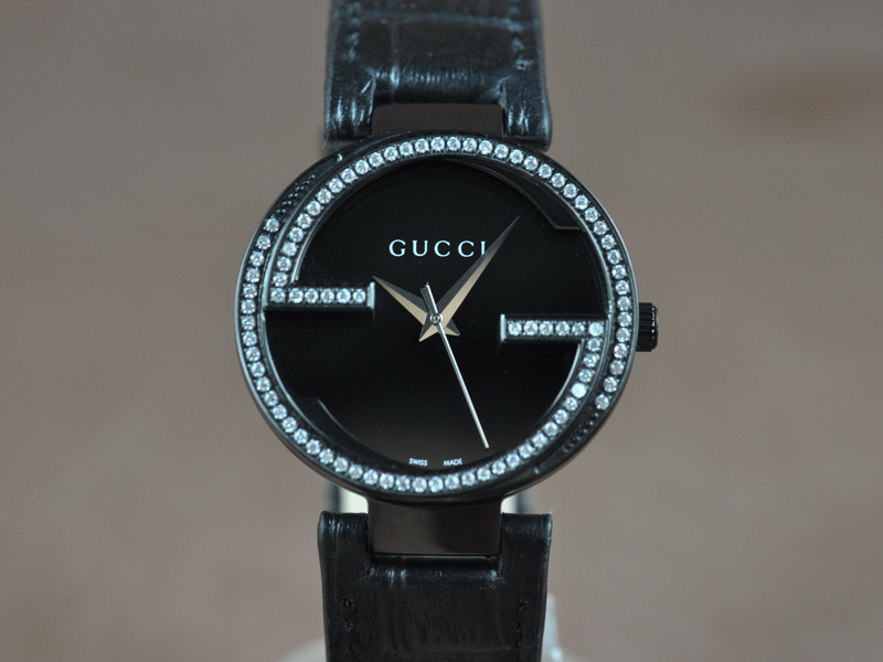 古馳【女性用36mm】Interlocking系列黑色PVD錶殼鑲嵌水鑽瑞士RONDA石英機芯