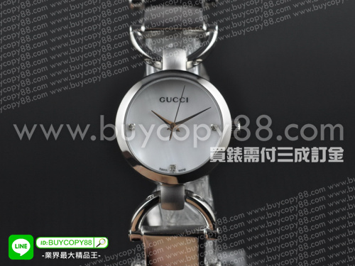 古馳【女性用】Guccissima系列不銹鋼錶殼白色珍珠母面磐石英機芯