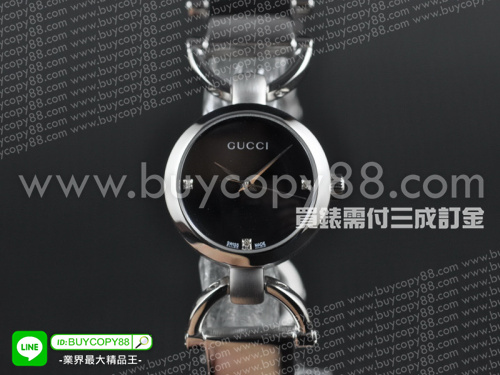 古馳【女性用】Guccissima系列不銹鋼錶殼黑色面磐石英機芯