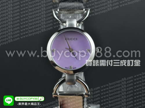 古馳【女性用】Guccissima系列不銹鋼錶殼紫色珍珠母面盤石英機芯