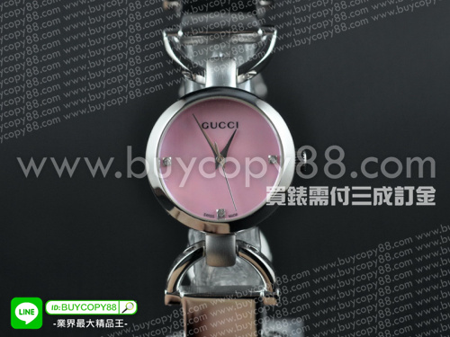 古馳【女性用】Guccissima系列不銹鋼錶殼粉色珍珠母面盤石英機芯