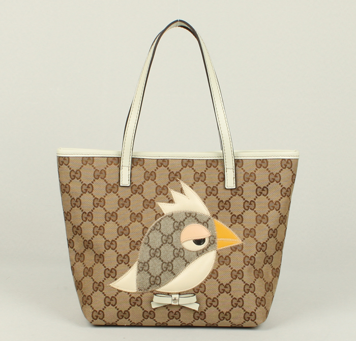 GUCCI-271101-be-新款可愛鳥圖案裝飾肩背購物包