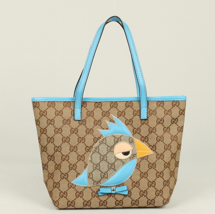 GUCCI-271101-bl-新款可愛鳥圖案裝飾肩背購物包