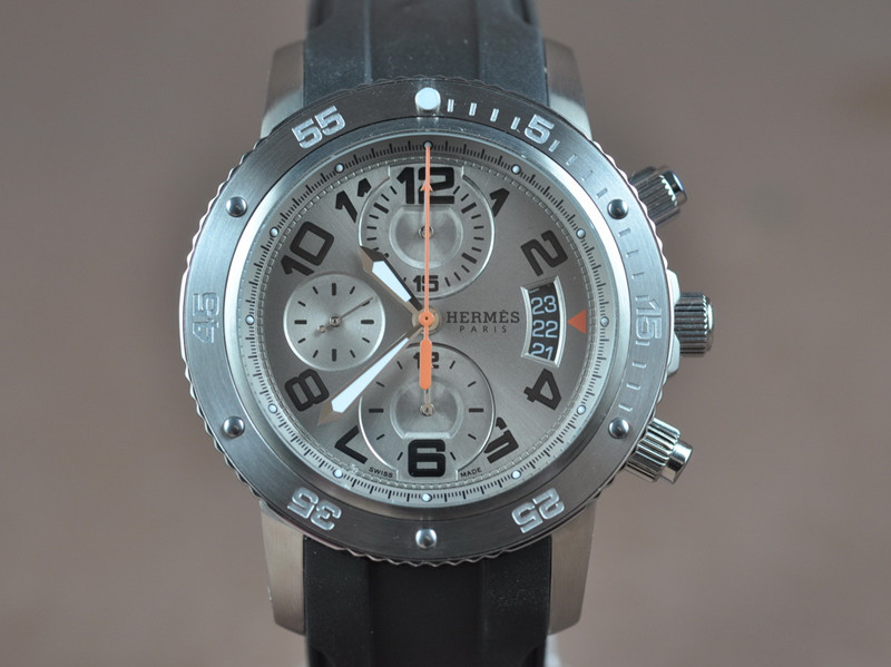 愛馬仕【男性用】Clipper系列不銹鋼錶殼灰色太陽紋面盤7750計時機芯
