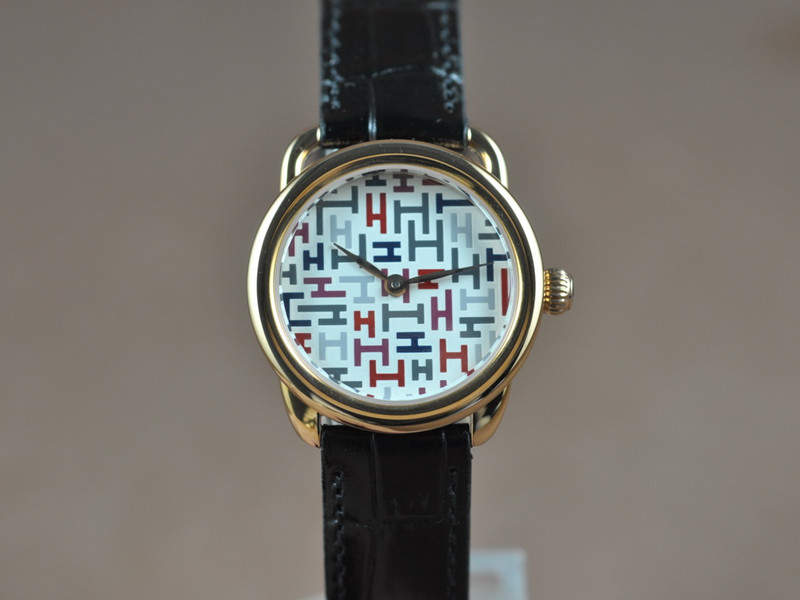 愛馬仕【女性用】Arceau系列(28mm) 玫瑰金錶殼彩色H字面盤瑞士石英機芯