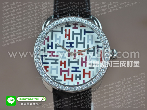 愛馬仕【男性用】Arceau系列(40mm) 不銹鋼錶殼表圈鑲嵌水鑽彩色H面盤瑞士石英機芯