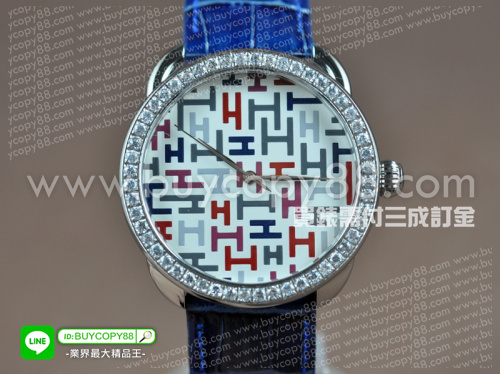 愛馬仕【中性款】Arceau系列(40mm) 不銹鋼錶殼表圈鑲嵌水鑽彩色H面盤瑞士石英機芯
