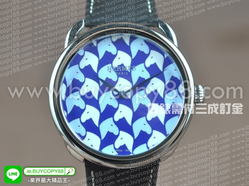 愛馬仕【男性用】Arceau系列42.5mm 不銹鋼錶殼藍底馬頭面盤自動機械機芯