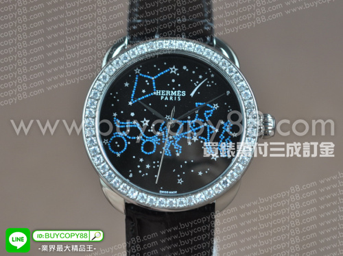 愛馬仕【男性用】Arceau系列不銹鋼錶殼黑色星座面盤瑞士石英機芯