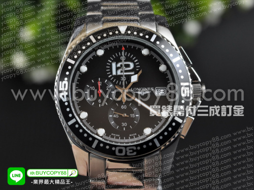 浪琴【男性用】Conquest康卡斯潛水系列不銹鋼拋光錶殼不銹鋼錶帶VK石英計時機芯
