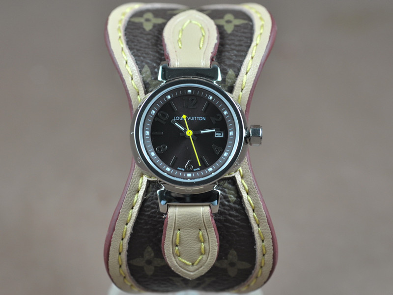 路易威登【女性用】Tambour經典系列不銹鋼錶殼帆布錶帶石英機芯