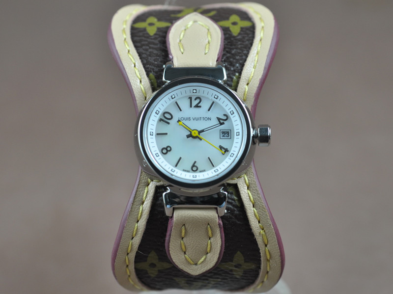 路易威登【女性用】Tambour經典系列不銹鋼錶殼帆布錶帶石英機芯