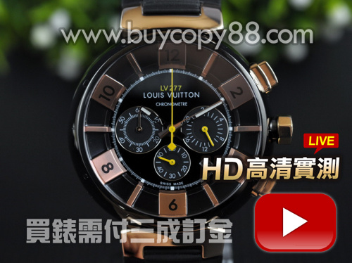 路易威登【影片實測】Tambour系列黑色PVD錶殼黑色面盤橡膠錶帶OS20石英計時機芯