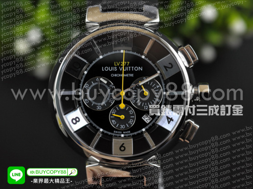 路易威登【男性用】Tambour系列不銹鋼錶殼黑色面盤橡膠錶帶OS20石英計時機芯