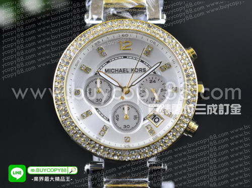 Michael Kors 邁可·寇斯精鋼錶殼+間黃金錶帶白色面盤日本VK石英計時機芯