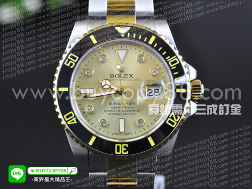 勞力士【男性用】Submariner潛航者型系列腕錶-間黃金款不銹鋼錶殼搭配黑色陶瓷圈2836-2自動機械機芯