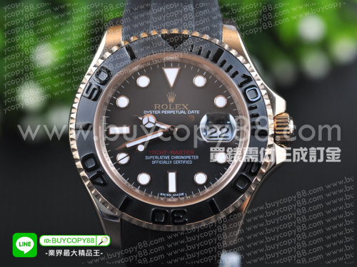勞力士【男性用】Yacht Master遊艇名仕型腕錶玫瑰金錶殼搭配橡膠錶帶A-2824自動機械機芯