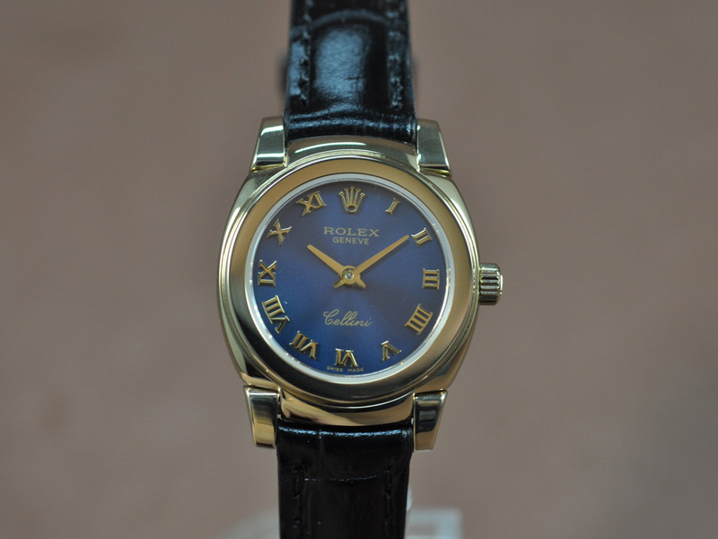勞力士 Watches Cellini 26mm YG/LE 藍文字盤 Ronda 762 石英機芯 搭 載  
