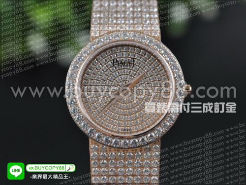 伯爵【中性款】Traditional傳統系列腕錶玫瑰金錶殼36.5mm 滿鑽面盤瑞士石英機芯