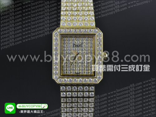 伯爵【女性用】Traditional傳統系列方形腕錶黃金錶殼20mm 滿鑽面盤瑞士石英機芯