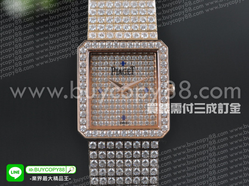 伯爵【男性用】Traditional傳統系列方形腕錶玫瑰金錶殼22.5mm 滿鑽面盤瑞士石英機芯