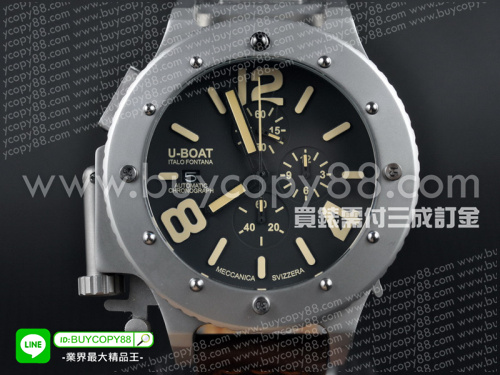 U-BOAT【53MM男性用】U-42 不銹鋼錶殼黑色面盤VK石英計時機芯
