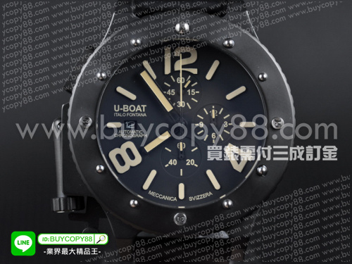 U-BOAT【53MM男性用】U-42 黑色PVD錶殼黑色面盤VK石英計時機芯