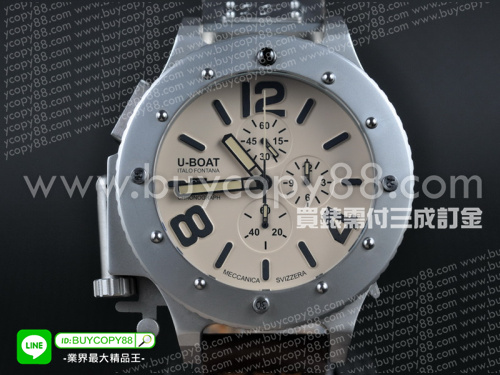 U-BOAT【53MM男性用】U-42 不銹鋼錶殼米黃色面盤VK石英計時機芯