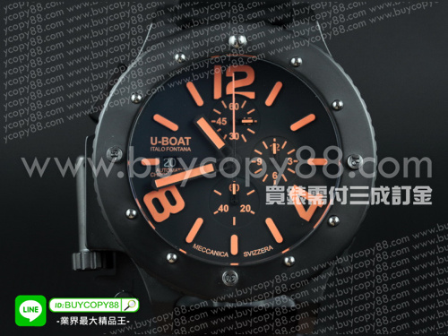 U-BOAT【53MM男性用】U-42 黑色PVD錶殼黑色面盤VK石英計時機芯