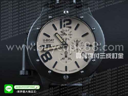 U-BOAT【53MM男性用】U-42 黑色PVD錶殼米黃色面盤VK石英計時機芯