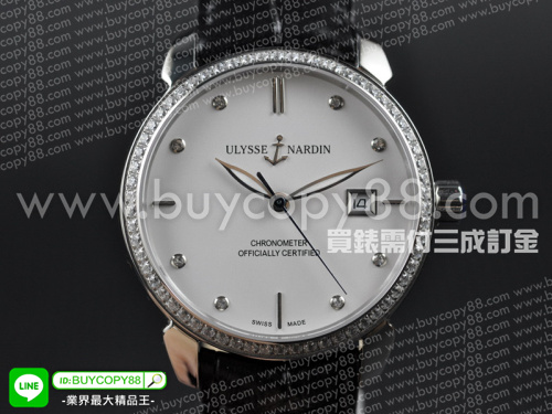 雅典【男性用】Classico自動系列不銹鋼錶殼鑲鑽錶圈白色面盤2813自動機械機芯