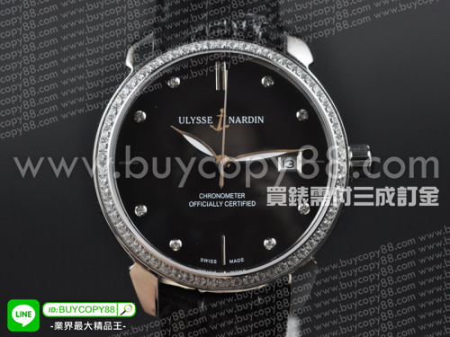 雅典【男性用】Classico自動系列不銹鋼錶殼鑲鑽錶圈黑色面盤2813自動機械機芯