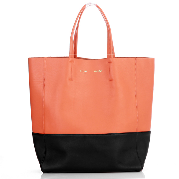 CELINE Cabas小羊皮革直式購物袋(橘配黑色)