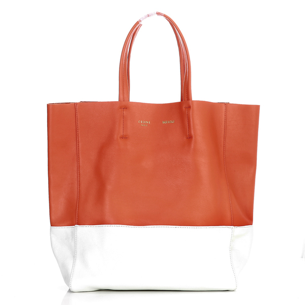CELINE Cabas小羊皮革直式購物袋(橘配白色)